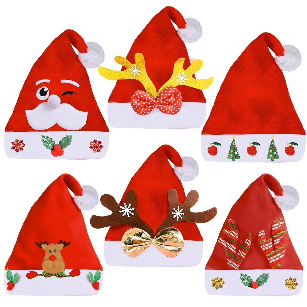 7898 Santa Hat for Kids and Adults - Pack of 6 | Christmas Party